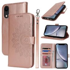 Per iPhone XR Custodia per telefono in pelle con stampa a doppia piega (oro rosa)