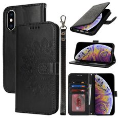 Per iPhone XS Max Custodia per telefono in pelle con stampa a doppia piega (nera)