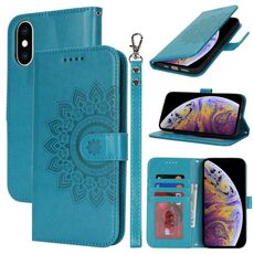 Per iPhone XS Max Custodia per telefono in pelle con stampa a doppia piega (blu)