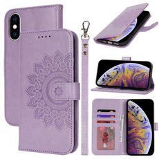 Per iPhone XS Max Custodia per telefono in pelle con stampa a doppia piega (viola)