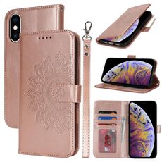 Per iPhone XS Max Custodia per telefono in pelle con stampa a doppia piega (oro rosa)