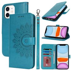 Per iPhone 11 Custodia per telefono in pelle con stampa a doppia piega (blu)