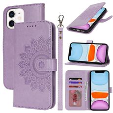 Per iPhone 11 Custodia per telefono in pelle con stampa goffrata a doppia piega (viola)