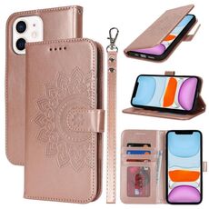 Per iPhone 11 Custodia per telefono in pelle con stampa goffrata a doppia piega (oro rosa)