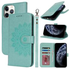 Per iPhone 11 Pro Max Custodia per telefono in pelle con stampa a doppia piega (verde menta)
