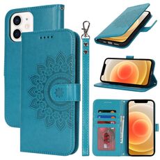 Per iPhone 12 mini Custodia per telefono in pelle con stampa goffrata a doppia piega (blu)