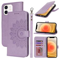 Per iPhone 12 mini Custodia per telefono in pelle con stampa goffrata a doppia piega (viola)