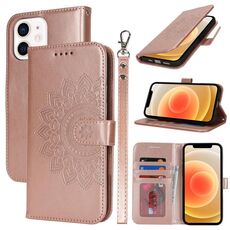 Per iPhone 12 mini Custodia per telefono in pelle con stampa goffrata a doppia piega (oro rosa)