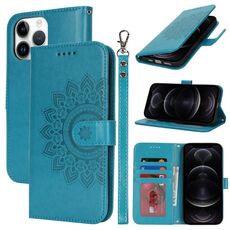 Per iPhone 12 / 12 Pro Custodia per telefono in pelle con stampa goffrata a doppia piega (blu)