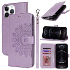 Per iPhone 12 / 12 Pro Custodia per telefono in pelle con stampa a doppia piega (viola)