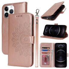 Per iPhone 12 / 12 Pro Custodia per telefono in pelle con stampa goffrata a doppia piega (oro rosa)