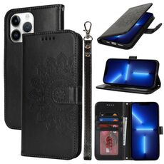 Per iPhone 13 Pro Custodia per telefono in pelle con stampa a doppia piega (nera)