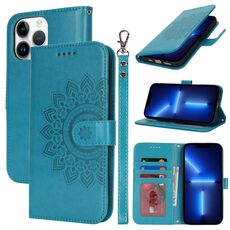 Per iPhone 13 Pro Custodia per telefono in pelle con stampa a doppia piega (blu)