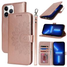 Per iPhone 13 Pro Custodia per telefono in pelle con stampa a doppia piega (oro rosa)