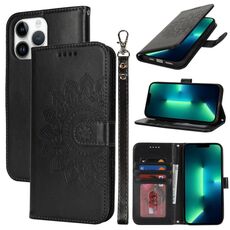 Per iPhone 13 Pro Max Custodia per telefono in pelle con stampa a doppia piega (nero)