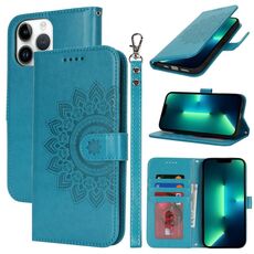 Per iPhone 13 Pro Max Custodia per telefono in pelle con stampa a doppia piega (blu)