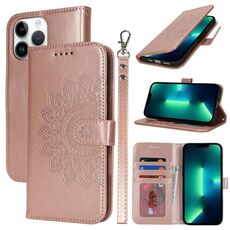 Per iPhone 13 Pro Max Custodia per telefono in pelle con stampa a doppia piega (oro rosa)