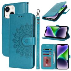 Per iPhone 14 Custodia per telefono in pelle con stampa a doppia piega (blu)