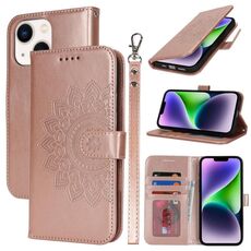 Per iPhone 14 Custodia per telefono in pelle con stampa a doppia piega (oro rosa)