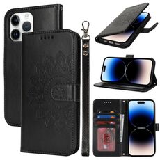 Per iPhone 14 Pro Custodia per telefono in pelle con stampa a doppia piega (nero)