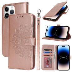 Per iPhone 14 Pro Custodia per telefono in pelle con stampa a doppia piega (oro rosa)