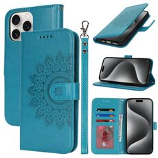 Per iPhone 15 Pro Custodia per telefono in pelle con stampa a doppia piega (blu)