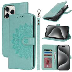 Per iPhone 15 Pro Custodia per telefono in pelle con stampa a doppia piega (verde menta)