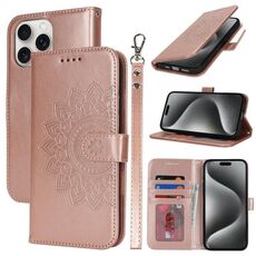 Per iPhone 15 Pro Custodia per telefono in pelle con stampa a doppia piega (oro rosa)