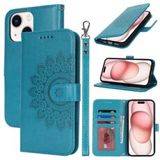 Per iPhone 15 Plus Custodia per telefono in pelle con stampa a doppia piega (blu)