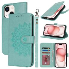 Per iPhone 15 Plus Custodia per telefono in pelle con stampa a doppia piega (verde menta)