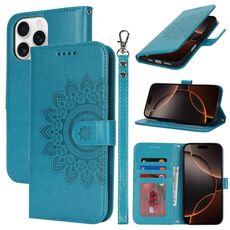 Per iPhone 16 Pro Custodia per telefono in pelle con stampa a doppia piega (blu)