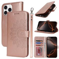 Per iPhone 16 Pro Max Custodia per telefono in pelle con stampa a doppia piega (oro rosa)