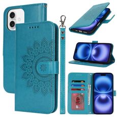Per iPhone 16 Plus Custodia per telefono in pelle con stampa a doppia piega (blu)