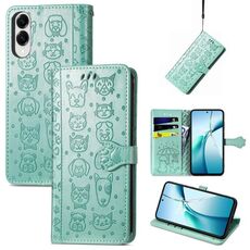 Per Samsung Galaxy S25 Edge 5G Custodia in pelle goffrata con motivo a gatto e cane (verde)