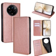 Per Realme 14 Pro+ 5G Gloss Oil Solid Color Magnetic Leather Phone Case (Oro rosa)