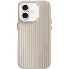 Per iPhone 16 Plus Macaroon Tile Stripe TPU Hybrid PC Phone Case (Beige)