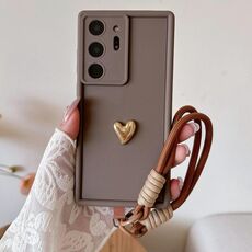 Per Samsung Galaxy Note20 Ultra 5G Custodia per telefono in TPU 3D Love tinta unita con cordino (marrone)