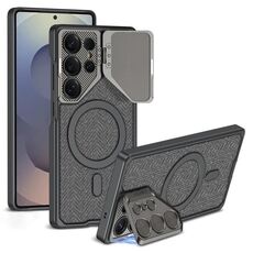 Per Samsung Galaxy S25 Ultra 5G GKK Metal Paint Pelle Nylon Tessuto Supporto Obiettivo MagSafe Custodia per Telefono (Grigio)