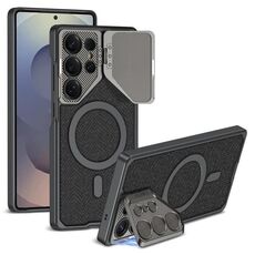 Per Samsung Galaxy S25 Ultra 5G GKK Metal Paint Pelle Nylon Tessuto Supporto Obiettivo MagSafe Custodia per Telefono (Nero)
