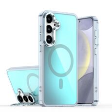 Per Samsung Galaxy S24+ 5G Plating Gradient Discolor MagSafe Custodia per telefono con supporto (blu)