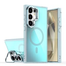 Per Samsung Galaxy S25 Ultra 5G Plating Gradient Discolor MagSafe Custodia per telefono con supporto (blu)