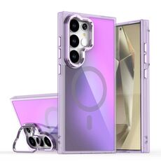 Per Samsung Galaxy S25 Ultra 5G Plating Gradient Discolor MagSafe Custodia per telefono con supporto (viola)