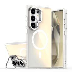 Per Samsung Galaxy S25 Ultra 5G Plating Gradient Discolor MagSafe Custodia per telefono con supporto (bianco)