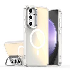 Per Samsung Galaxy S24 FE 5G Plating Gradient Discolor MagSafe Custodia per telefono con supporto (bianco)