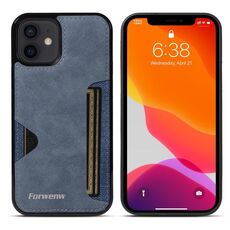 Per iPhone 12 Forwenw F5 Series Custodia per telefono con borsa per carte integrata (blu)