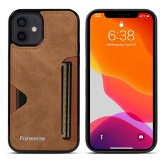 Per iPhone 12 Forwenw F5 Series Custodia per telefono con borsa per carte integrata (marrone)
