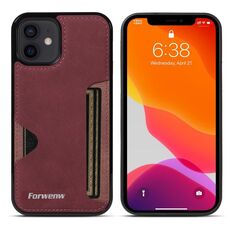 Per iPhone 12 Forwenw F5 Series Custodia per telefono con borsa per carte integrata (rosso)