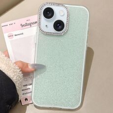 Per iPhone 15 Plus Custodia per telefono con copertura totale glitterata con cornice per fotocamera in strass incorporati (verde)