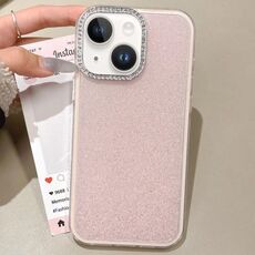 Per iPhone 14 Plus Custodia per telefono con copertura totale glitterata con cornice per fotocamera in strass incorporati (rosa)