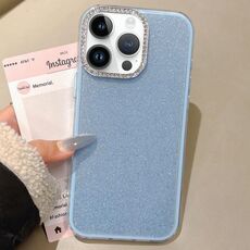 Per iPhone 14 Pro Custodia per telefono con copertura totale glitterata con cornice per fotocamera in strass incorporati (blu)